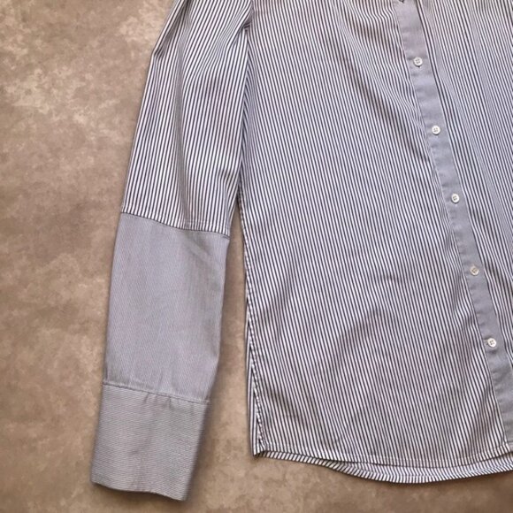 Theory Vertical Stripes Cotton Button Down Shirt Collar Pearly Buttons L - Picture 4 of 6